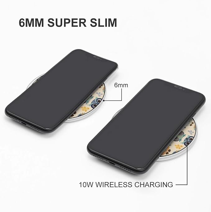 Color Owl Pattern Wireless Charger Portable Fast Charging Pad Lightweight Wireless Charging Pad 10W Slim Charging Station for Phone Charger Mat for Travel Home Office Desk