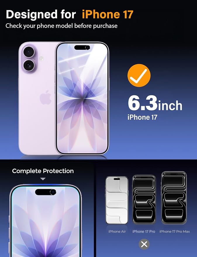 X-level 2 Pack for iPhone 17 Screen Protector with Alignment Frame Anti-Scratch Case FriendlyEasy InstallationTempered Glass Transparent HD for iPhone 17 6.3 Clear Film