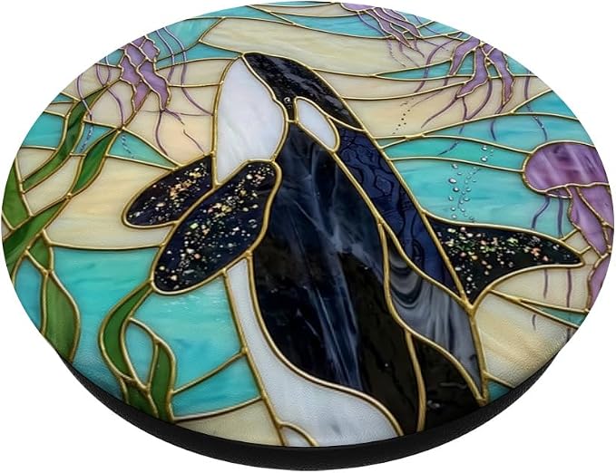 Stained Glass Orca Whale Killer Ocean Mosaic Art PopSockets PopGrip for MagSafe