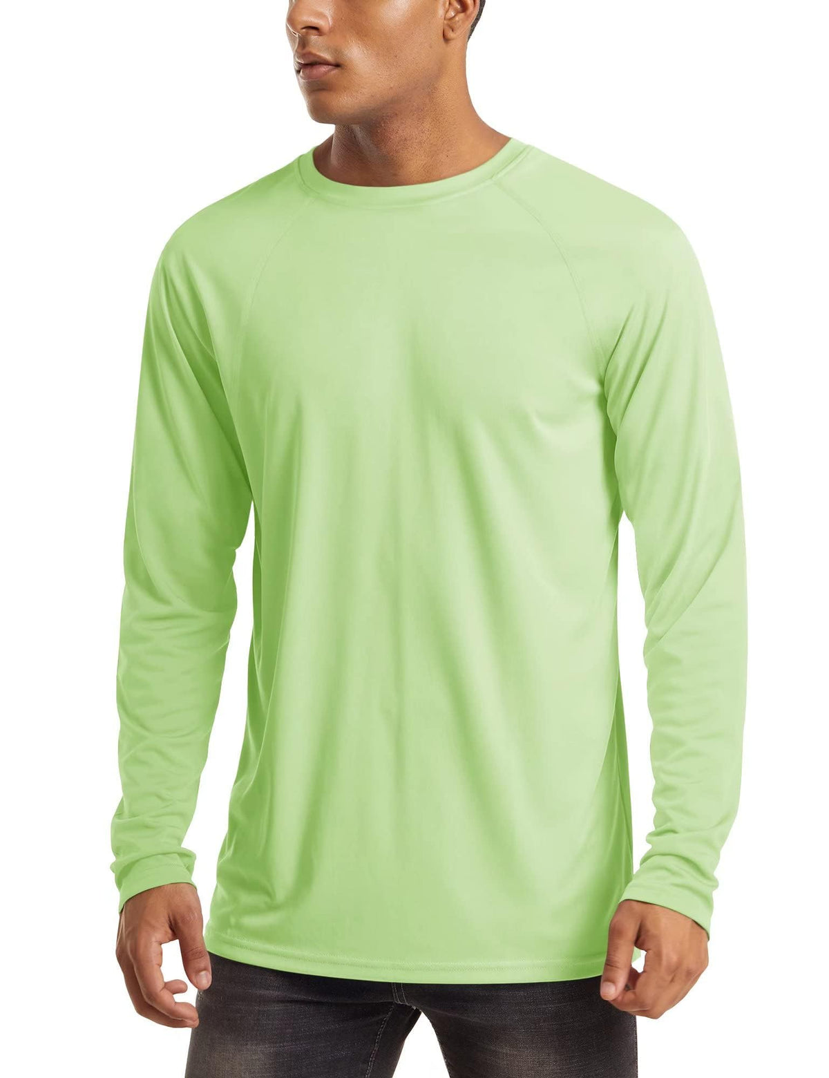 MAGCOMSEN Quick Dry Shirts for Men UPF 50 Long Sleeve UV Protection Athletic T-Shirt Rash Guard Hiking UV Shirts Light Green
