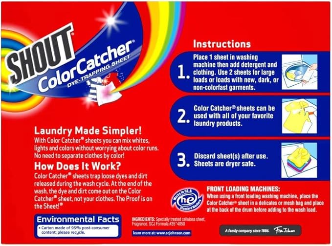 Shout Color Catchers for Laundry, Allow Mixed Washes, Prevents Color Runs and Maintains Original Clothing, 72 Count