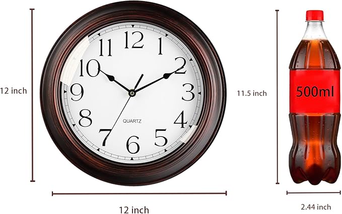 KECYET 12 Inch Wall Clocks Battery Operated Silent Non-Ticking Wall Clock Vintage Retro Rustic Style Decorative for Living Room Kitchen (Bronze)