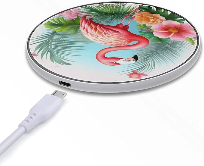 Tropical Flamingo Wireless Charger Fast Charging Pad | Anti-Slip Qi Certified Wireless Charging Pad for All Phones with Wireless Charging Function for Home Office Travel