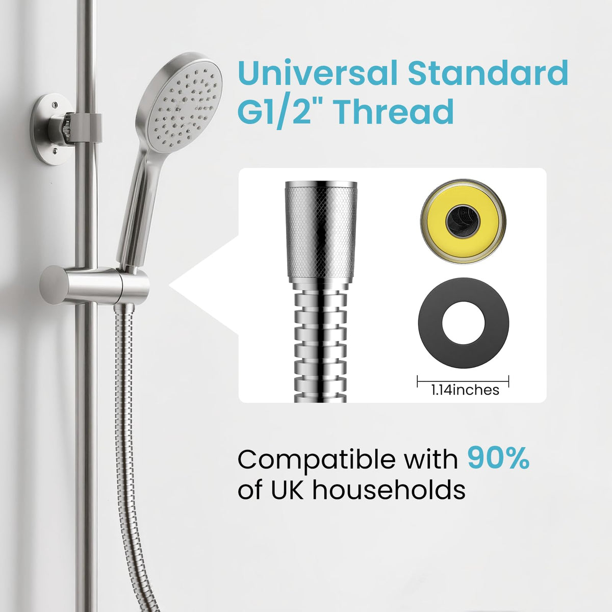 PWERAN Shower Hose 71 Inches Stainless Steel Extra Long Handheld Shower head Hose Flexible and Durable (Chrome)