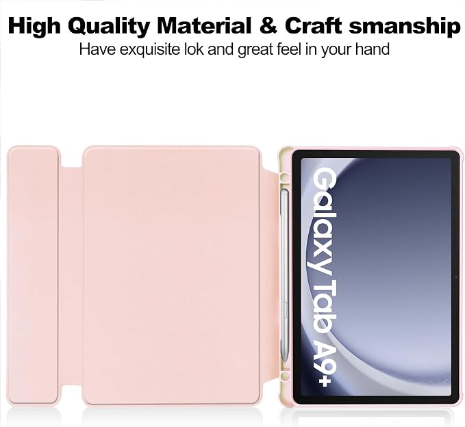 Tablet Case for Samsung Galaxy TAB A9+/A9 Plus with S Pen Holder 360° Swiveling Stand Shockproof Cover with Clear Transparent Back Shell Auto Wake/Sleep (Black Galaxy Tab A9 Plus)