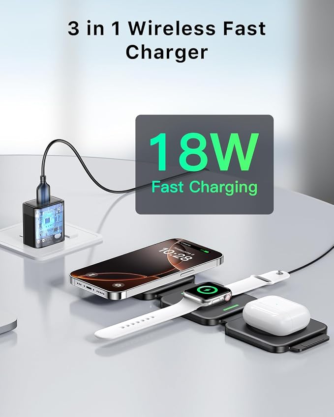 3-in-1 Foldable Magnetic Wireless Charging Station | for Apple Devices The Travel Desktop Organizer Compatible with iPhone 17-12 Seriesfor iWatch for AirPods Space-Saving Design