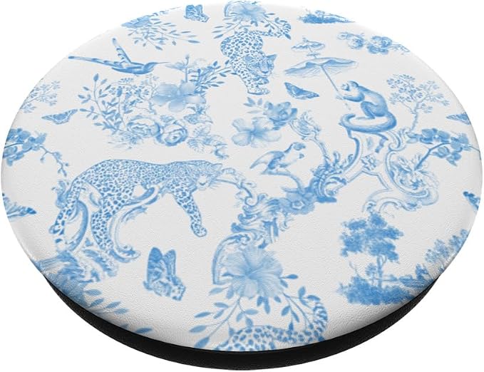 French Light Blue Toile Chinoiserie with Flowers Leopards PopSockets PopGrip for MagSafe