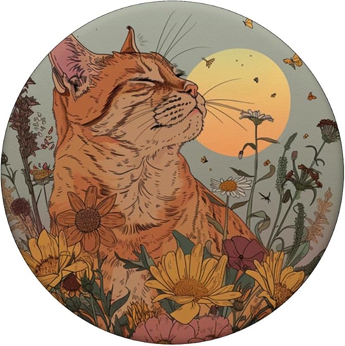 Orange Tabby Cat Orange Cat Flower Floral PopSockets Adhesive PopGrip