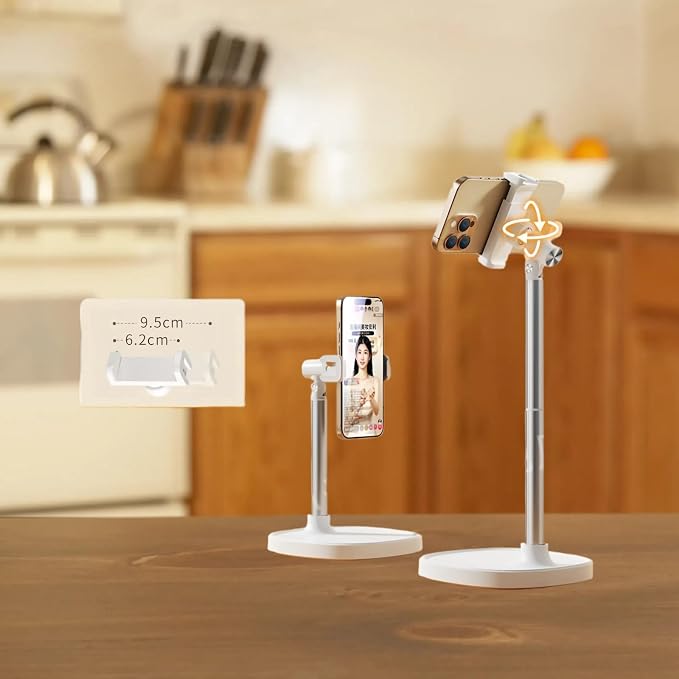 Adjustable Cell Phone Stand360° Rotating Lifting Mobile Phone Holder | for DeskVideo Recording HomeOffice Compatible with All iPhone for Galaxy