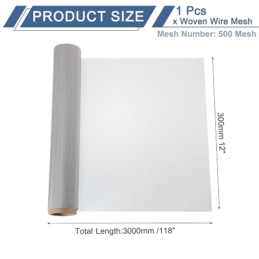 uxcell 500 Mesh 118" x 12" Woven Wire Mesh, 304 Stainless Steel Air Vent Filter