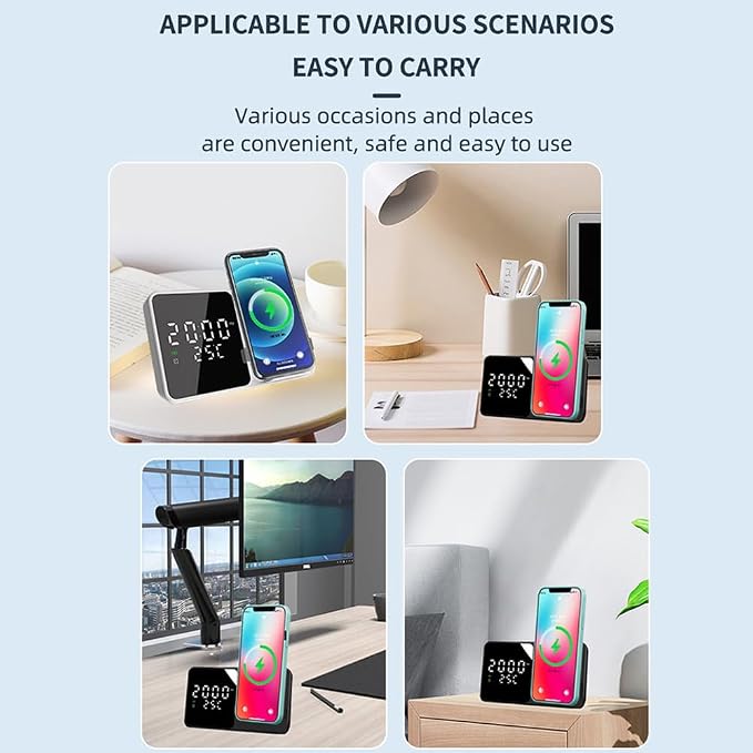 IHAO 3in1 Multifunctional Foldable Wireless Charging Station with LED Ambient Night Light Fast QC3.0 Charger for Phone iWatch Headphone Space-Saving Auto-Shutoff &amp Overcharge Protection-Black