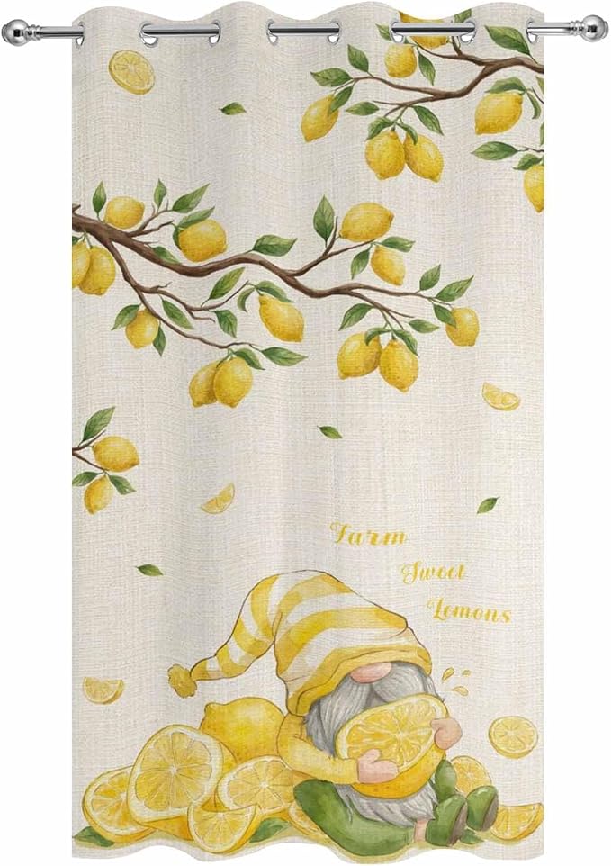Summer Outdoor Curtains for Patio Lemon Gnome Leaf Linen Texture Waterproof