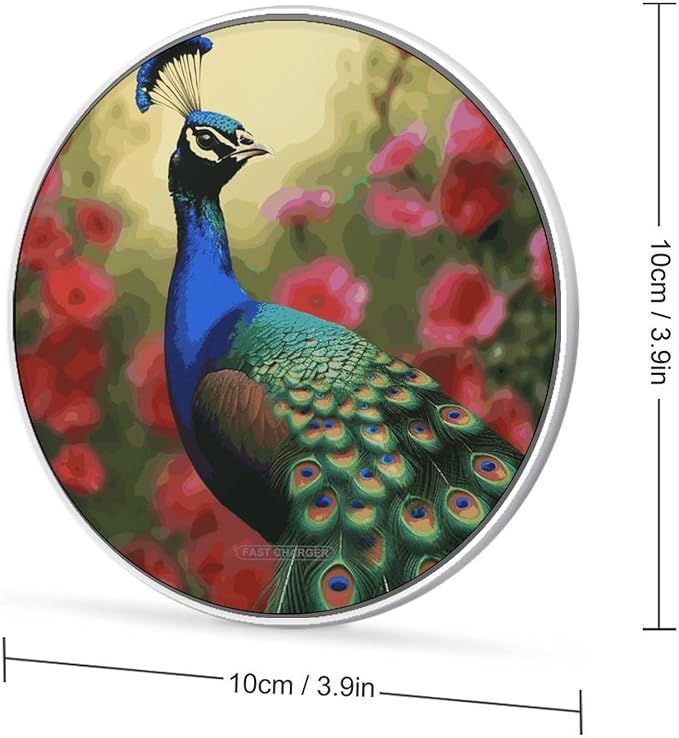 Peacock Flowers Wireless Charger 10W Portable Fast Wireless Charging Pad Compatible with Phone Slim Charging Station Lightweight Charger Mat Charging Block for Travel Home Office