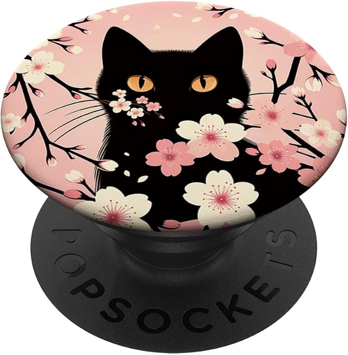 Cat Aesthetic Flower Floral Cherry Blossom Cat Pink Kawaii PopSockets PopGrip for MagSafe