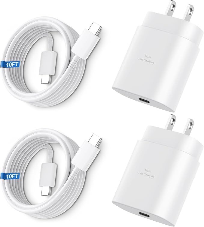 Super Fast Charger Type C 25W USB C Wall Charger Fast Charging for Samsung Galaxy S26 Ultra/S26/S26+/S25 Ultra/S25/24 Ultra/S24/S23 Ultra/S22 Ultra with 10FT Long Android Type C Charger Cable 2Pack