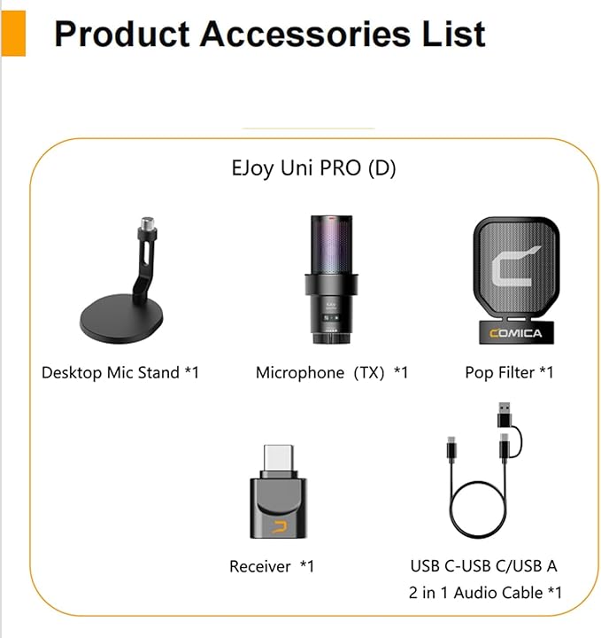 COMICA Uni Pro D Wireless USB Microphone for Computer and Smartphone,48kHz/24bit RGB Cardioid Condenser Gaming Mic for Podcasting,Streaming,Recording,Music Creation,with Desktop Stand-Black