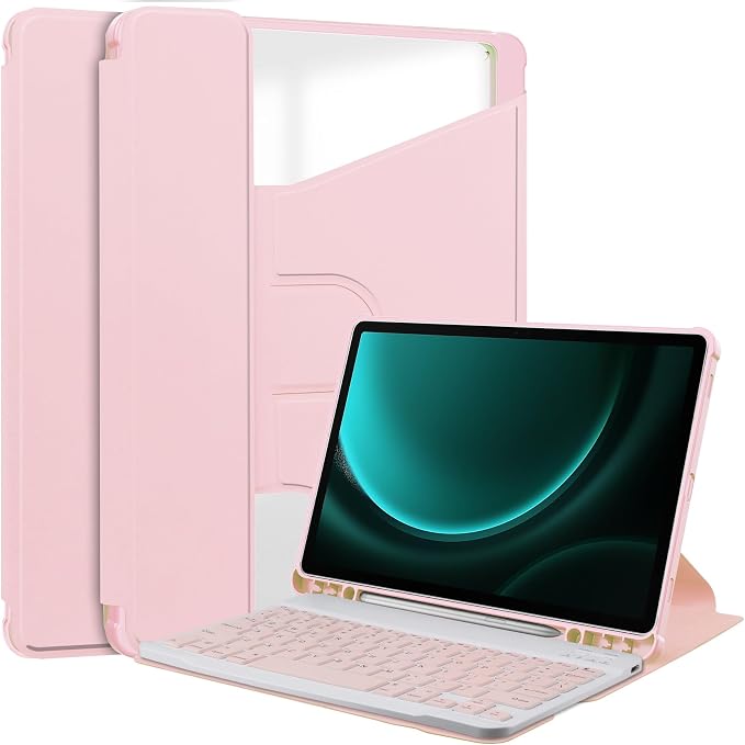 Tablet Case for Samsung Galaxy TAB A9+/A9 Plus with S Pen Holder 360° Swiveling Stand Shockproof Cover with Clear Transparent Back Shell Auto Wake/Sleep (Black Galaxy Tab A9 Plus)
