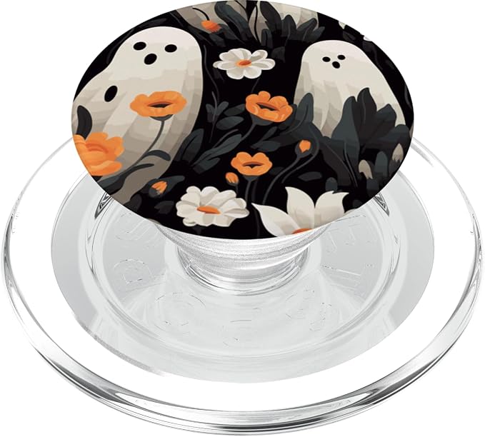 Cute Funny Halloween Spooky Ghost in Flowers Floral Pattern PopSockets PopGrip for MagSafe