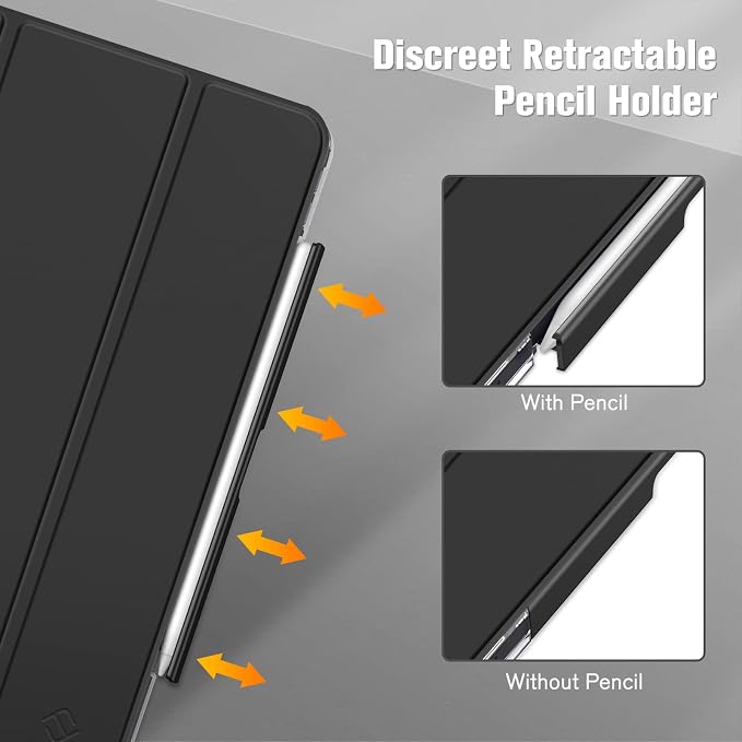 Fintie Clear Case for iPad Air 11-inch &amp iPad Air 5th/4th Generation 10.9 | Tri-Fold Stand Retractable Pencil Holder Viewing &amp Typing Angles Slim Transparent Hard PC Back Cover Black