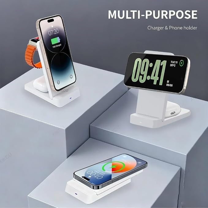 for Magsafe 3 in 1 Magnetic Wireless Charger for iPhone 17 16 15 14 13 12 Apple Watch Airpods Pro Foldable Fast Charging Station (Black)