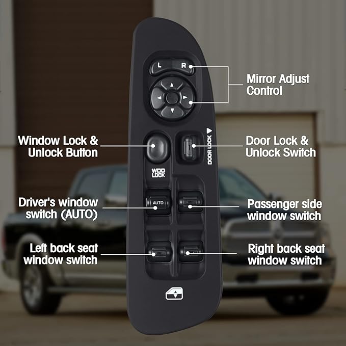 Mango S Master Power Window Switch and Bezel 56049805AB for 2002-2009 Dodge Ram 1500 2500 3500, 2001-2004 Dodge Dakota, 2001-2003 Dodge Durango,2005-2009 Dodge Sprinter 2500 3500