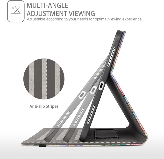 Case for iPad Air 13-inch M4/M3/M2 iPad Pro 12.9 6th/5th/4th/3rd Generation Case with Pencil Holder Multi-Angle Adjustable Stand Shockproof Pocket/Hand Strap/Auto Wake Sleep Sunflowers Butterfly