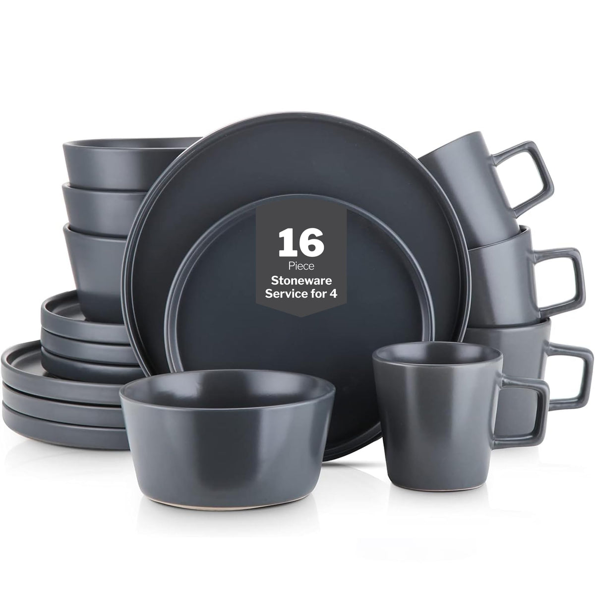 Stone Lain 32 Piece Stoneware Dinnerware Set, Service for 8, Gray Matte