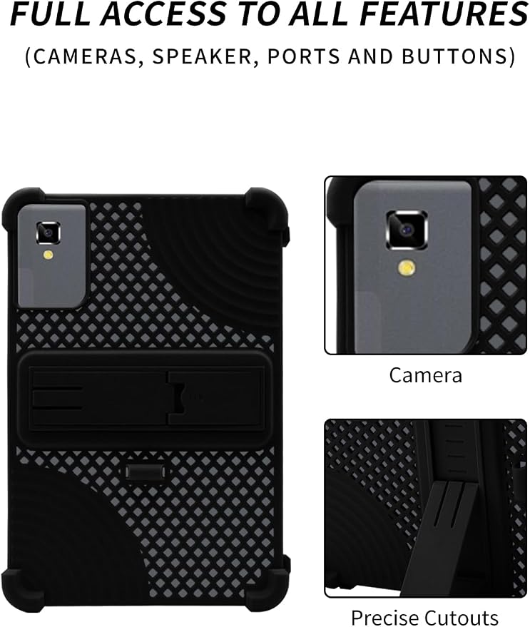 Case for YLEEBG TAB10 10 inch Android 14 TabletsWUNIAK Hollow Back DesignHeat Dissipation Shockproof Lightweight Adjustable Kickstand Silicone Shell&ampKids Friendly Soft CaseBlack