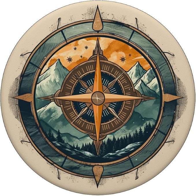 Vintage Landscape Hiking Compass PopSockets MagSafe PopGrip for iPhone