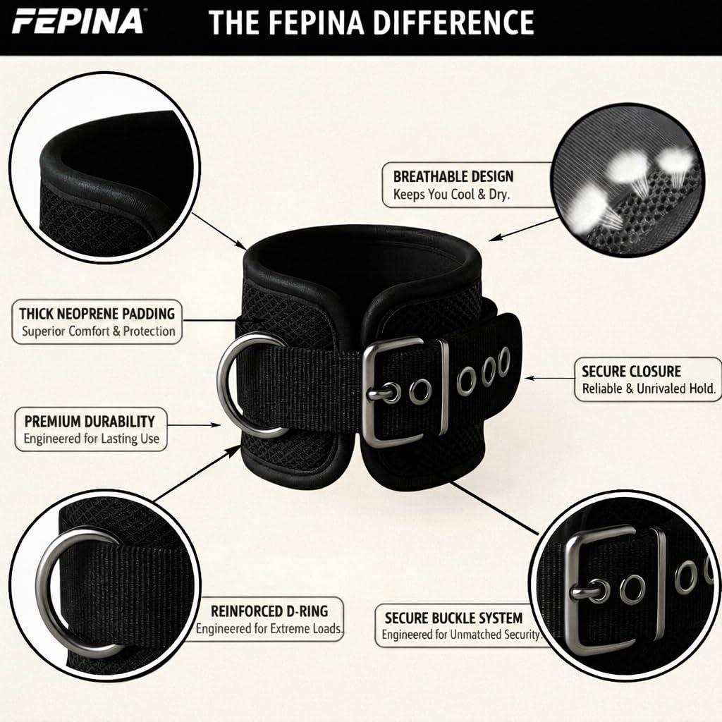 FEPINA Durable Ankle Straps for Cable Machines (2 Pack) – Adjustable Gym Ankle Cuffs for Men & Women, Heavy Duty Buckle Closure, Ideal for Glute Kickbacks, Hip Abductors, Leg & Thigh Workouts (Pink_NN, Pair)