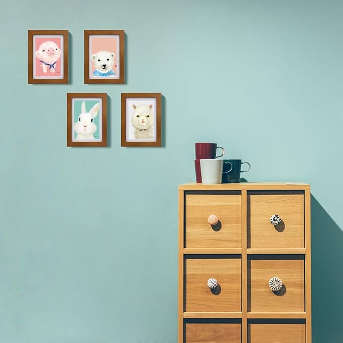 Egofine 5x7 Picture Frame Made of Solid Wood with Plexiglass, Display Pictures 3.5x5/4x6 with Mat or 5x7 Without Mat, for Table Top and Wall Mounting Photo Frame, Light Brown