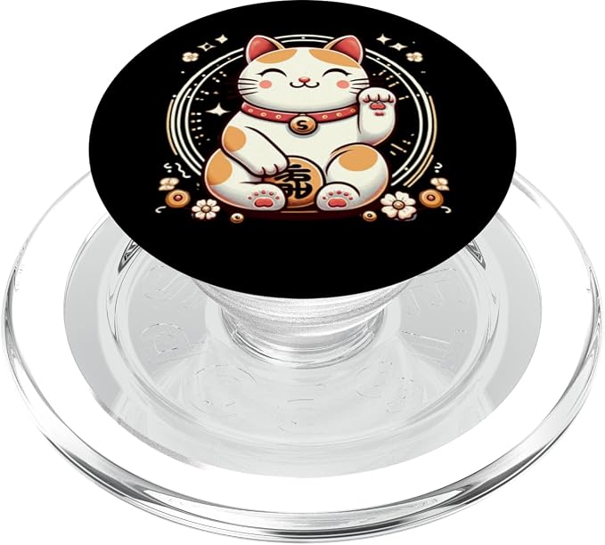 Simplyminal Lucky Cat (Maneki Neko) Design PopSockets Standard PopGrip Black 260027
