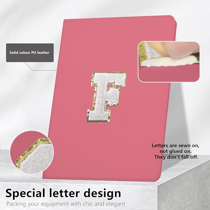 for iPad 9th Generation 10.2 Inch 2021/2020/2019 Case Initial Chenille Letter Suture Personalized for iPad 9th/8th/7th Generation Case with Auto Sleep/Wake Pencil Holder (Black A)