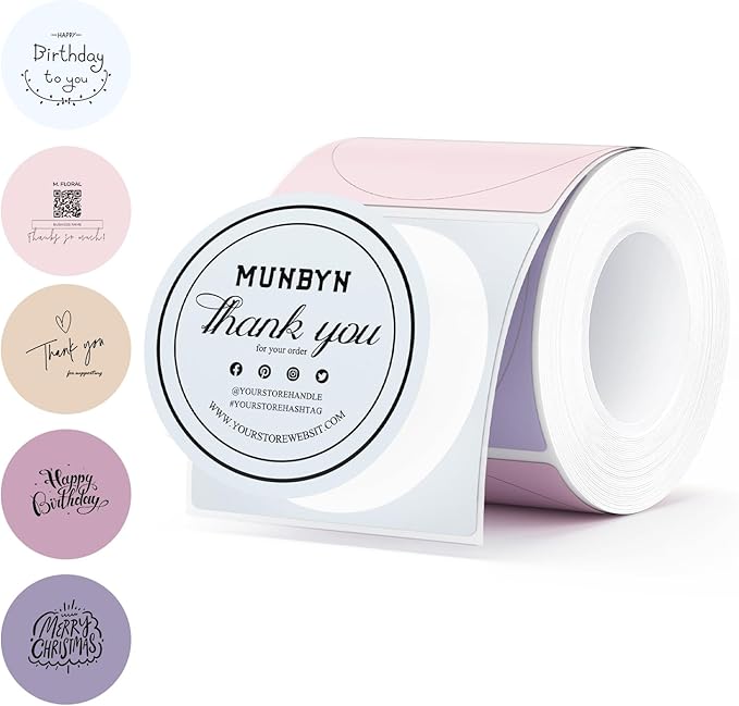 MUNBYN 2 Inch Round Thermal Labels, Color Thermal Sticker Labels for Canning, Baking, 150 Sheets/1 Roll