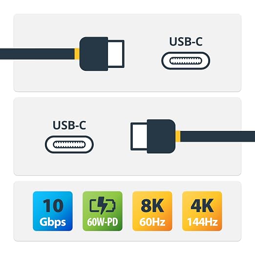 StarTech 3.3ft (1m) USB-C Cable 10Gbps 60W (3A) PD 8K 60Hz / 4K 144Hz USB-IF Certified Thunderbolt Compatible | USB-C to USB-C Thunderbolt 3 Compatible Reversible Connectors Sync and Back Up