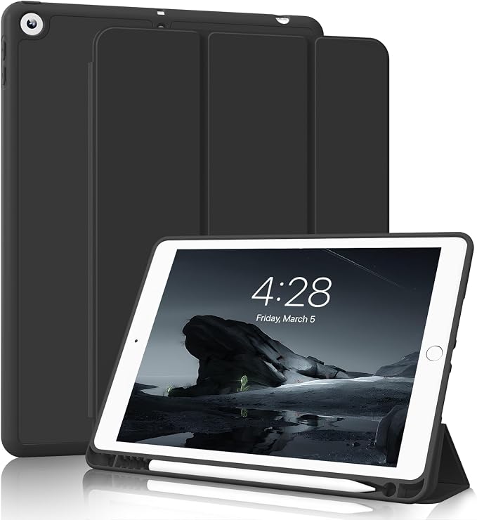 Case for iPad Air 3 (10.5-Inch 2019 3rd Generation) with Pencil Holder Slim Tablet Cover with Soft TPU Back Auto Wake/Sleep for iPad 10.5 Inch Air 3 (Black)