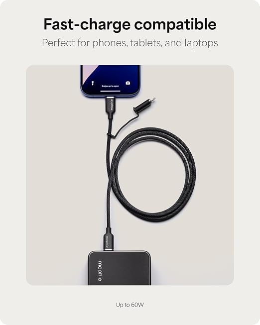 Mophie Charge Stream USB-C to USB-C 3m/10ft Cable - 60W Power Delivery Enduraflex Silicone Ultra-Durable Braided Design for Everyday Use