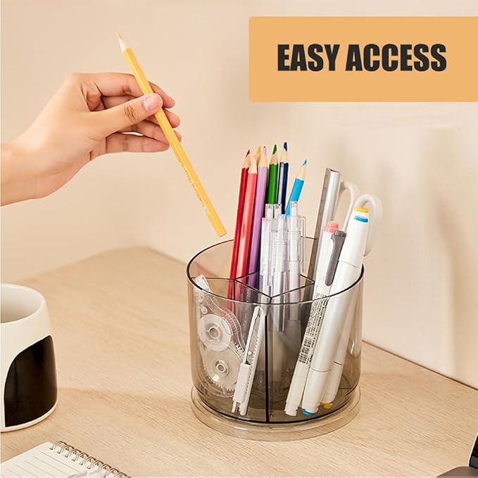 Makeup Brush Holder 360 Rotating Makeup Brushes Organizer for Vanity, 5 Slots Makeup Organizers & Storage, Multi-Functional Pencil Pen Holder for Desk, Cosmetic Storage Container Cup (Clear)