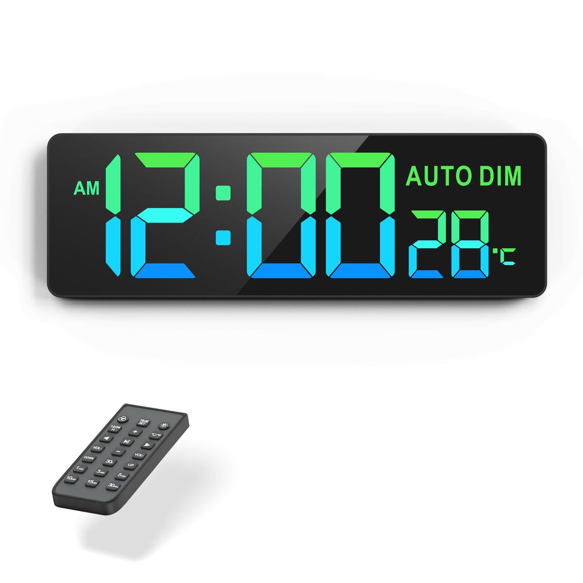 REACHER 16.5" Large Digital Wall Timer Clock with Countdown Timer, Auto Dimmer, Temperature, Remote Control, LED Wall Clock for Teacher, Classroom, Office, Home Decor, Kitchen, Gym, Living Room
