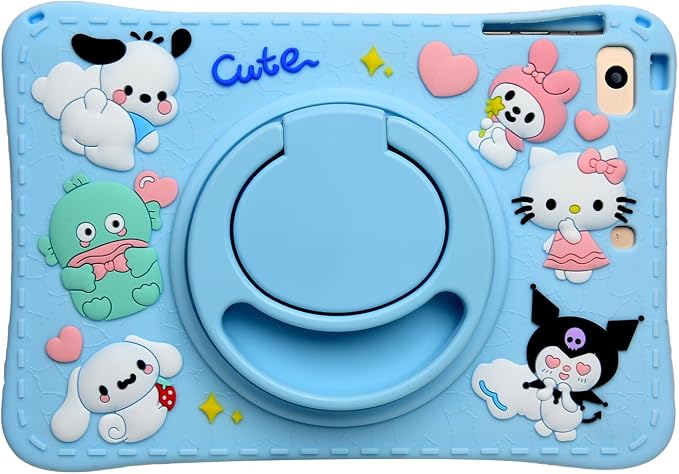 Cartoon Case for iPad mini 1/2/3/4/5 7.9，MONEHOYSY Cute Soft Silicone Kickstand [Drop ProofShock ProofAnti Slip] Back Stand Cover Case for Kids Children Teens Girls Boys (Kitty-1)