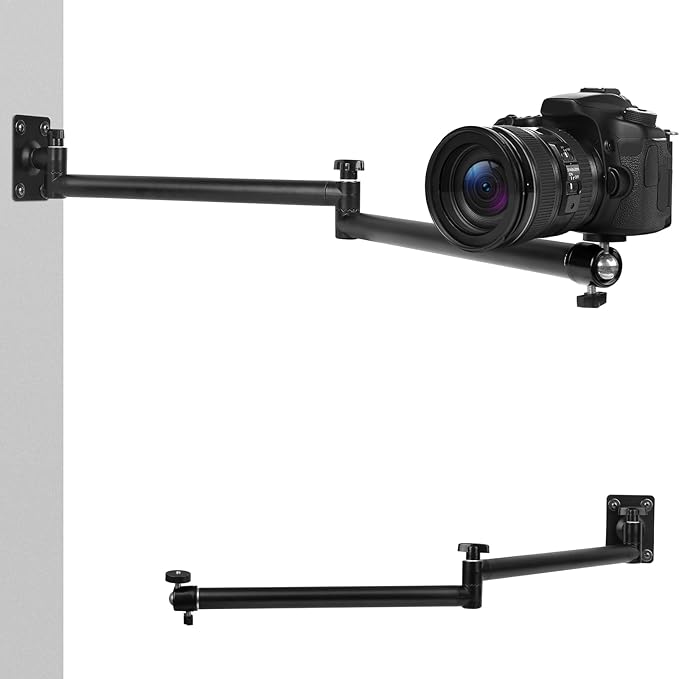 Mippko Articulating Camera Wall Mount with 1/4"-20 Threaded Compatible with DSLR/Security/Webcam/Action/LED Light/CCTV POV Camcorder Cameras,Adjustable Aluminium Alloy Arm Metal Base