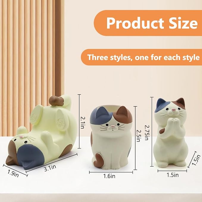 3 PS Cat Shaped Phone Holder and Eyeglass Frame with Pen Holder Animal Resin Gift for cat Enthusiasts Home and Office Fashion Accessories-Brown