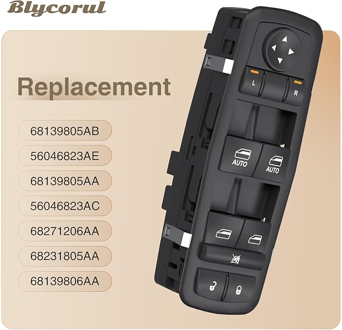 Blycorul Master Power Window Switch Driver Side Replacement for 2011-2020 Chrysler 300 Chrysler 200, 2011-2019 Dodge Charger, 2016-2022 Ram 1500/2500/3500 - Replaces OEM 68139805AB, 56046823AE