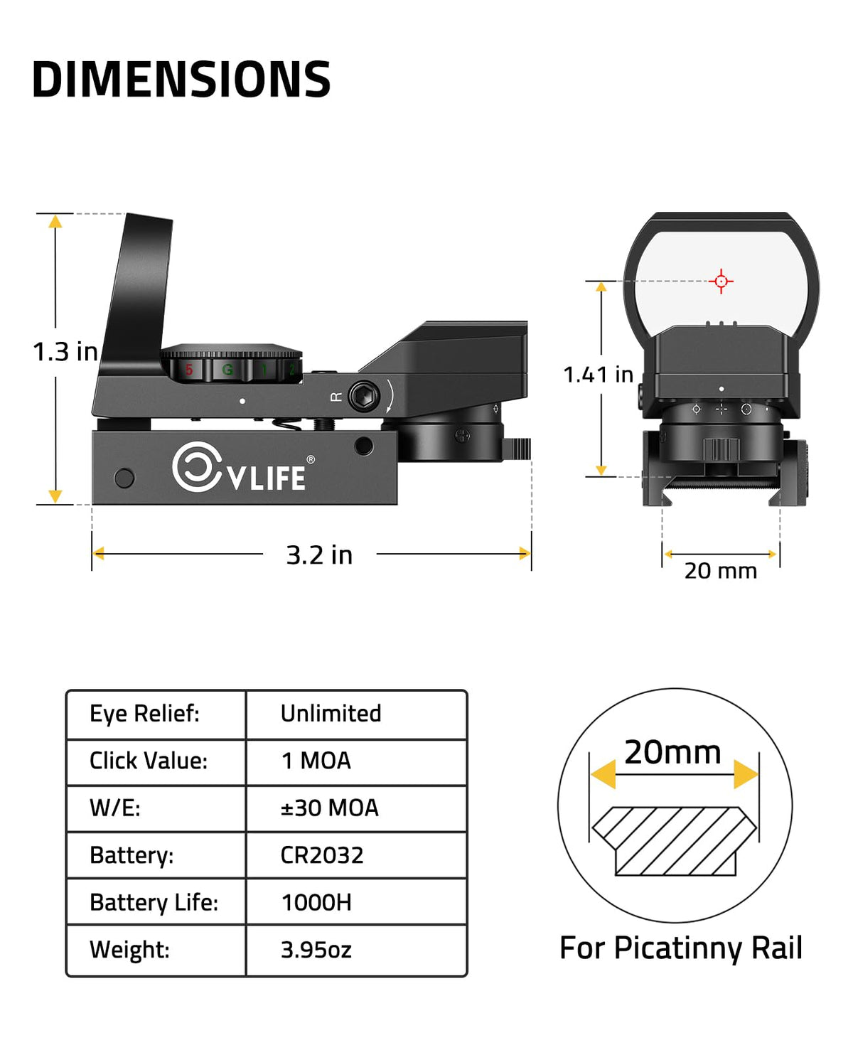 CVLIFE FoxSpook Motion Awake Multi Reticle Green & Red Dot Sight, Reflex Sight for Picatinny, Absolute Co-Witness Red Dot Optics Scope with 31×21mm Large Window