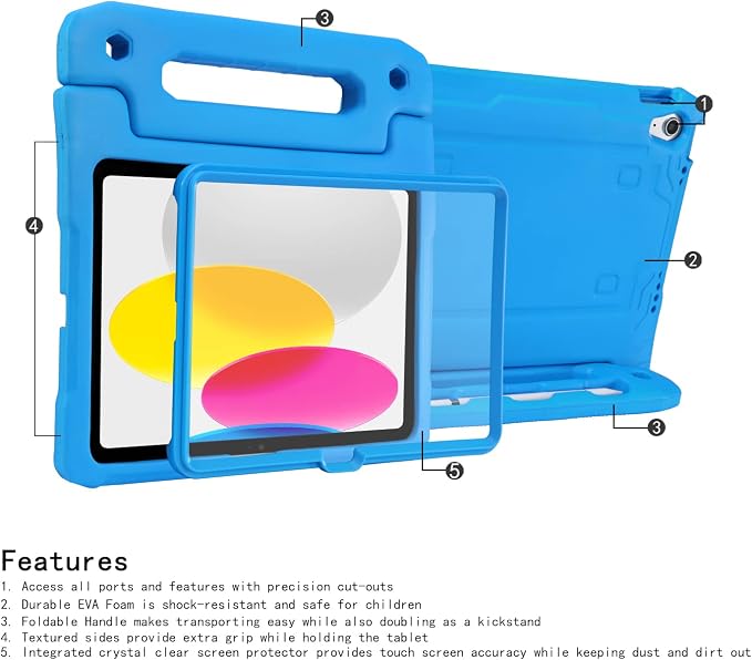 HDE Kids Shockproof Case Built-in Screen Protector for iPad 10th Gen 10.9
