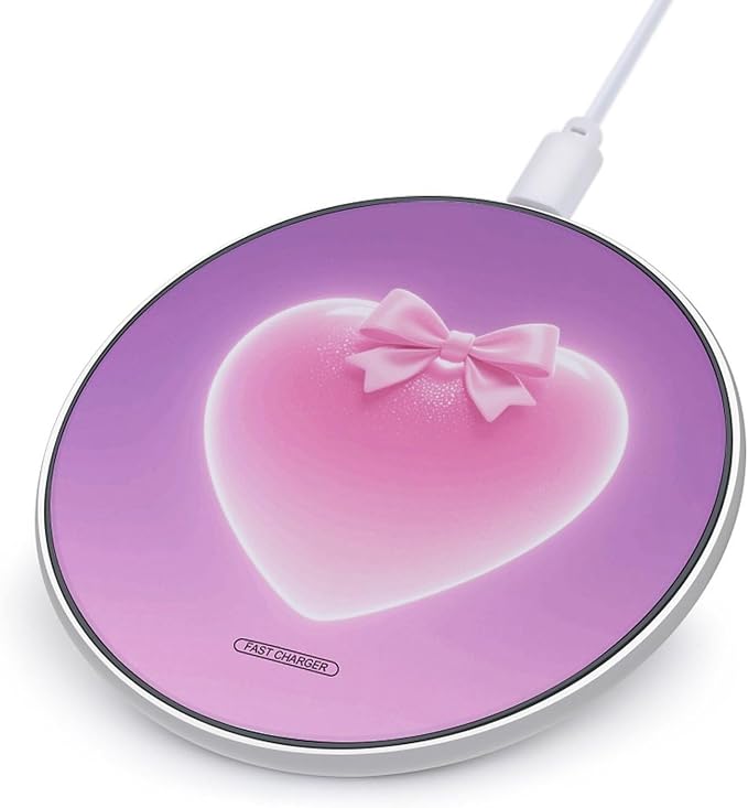 Pink Bow Love Heart Wireless Charger 10W Qi-Certified Fast Wireless Charging Pad with USB Cable &amp LED Indicator Fashion Charger Mat Portable Charging Station for All Qi-Enabled Phones