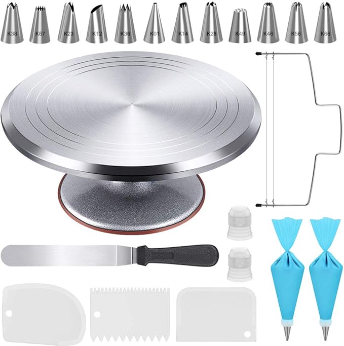 Kootek 22 Aluminum Cake Stand Turntable Set for Decorating Baking Kit, 12"