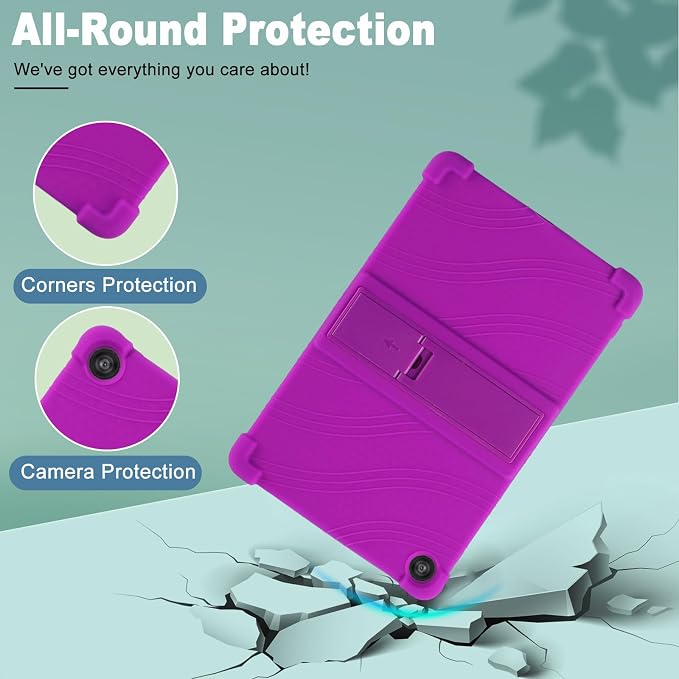 Caweet Case for Lenovo Tab One 8.7 Inch 2025 Heavy Duty Shockproof Full-Protection Adjustable Stand Silicone Cover Black