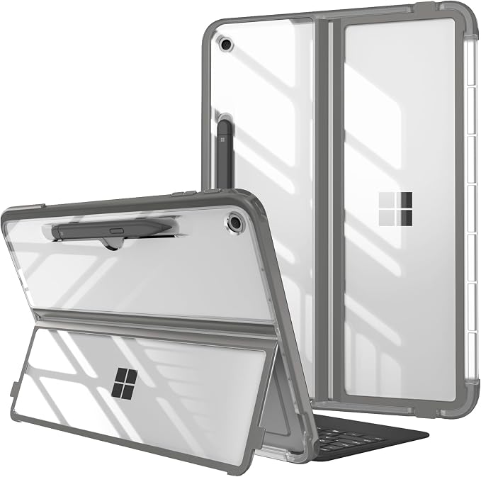 Fintie Rugged Case for Surface Pro 12 Inch 1st Edition 2025 Clear | Multi-Angle Stand Type Cover Compatible HD Clear Shockproof TPU Bumper Hard Shell