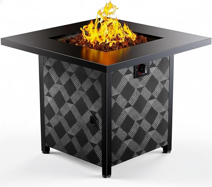 Ciays Propane Fire Pit Table, 32Inch Gas Outdoor Fire Pit Table CSA-Certified for Outside Patio with Lava Rocks, Add Warmth and Ambience to Parties, Backyard, Garden, 50,000 BTU